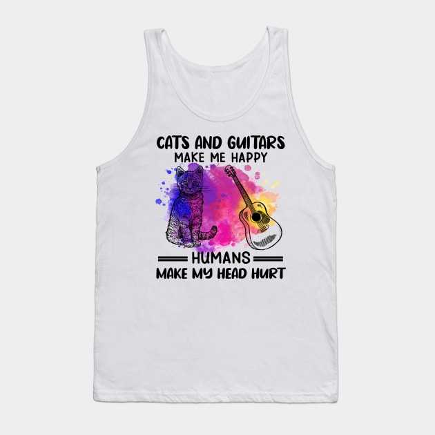 Cats And Guitars Make Me Happy Humans Make My Head Hurt Tank Top by Jenna Lyannion